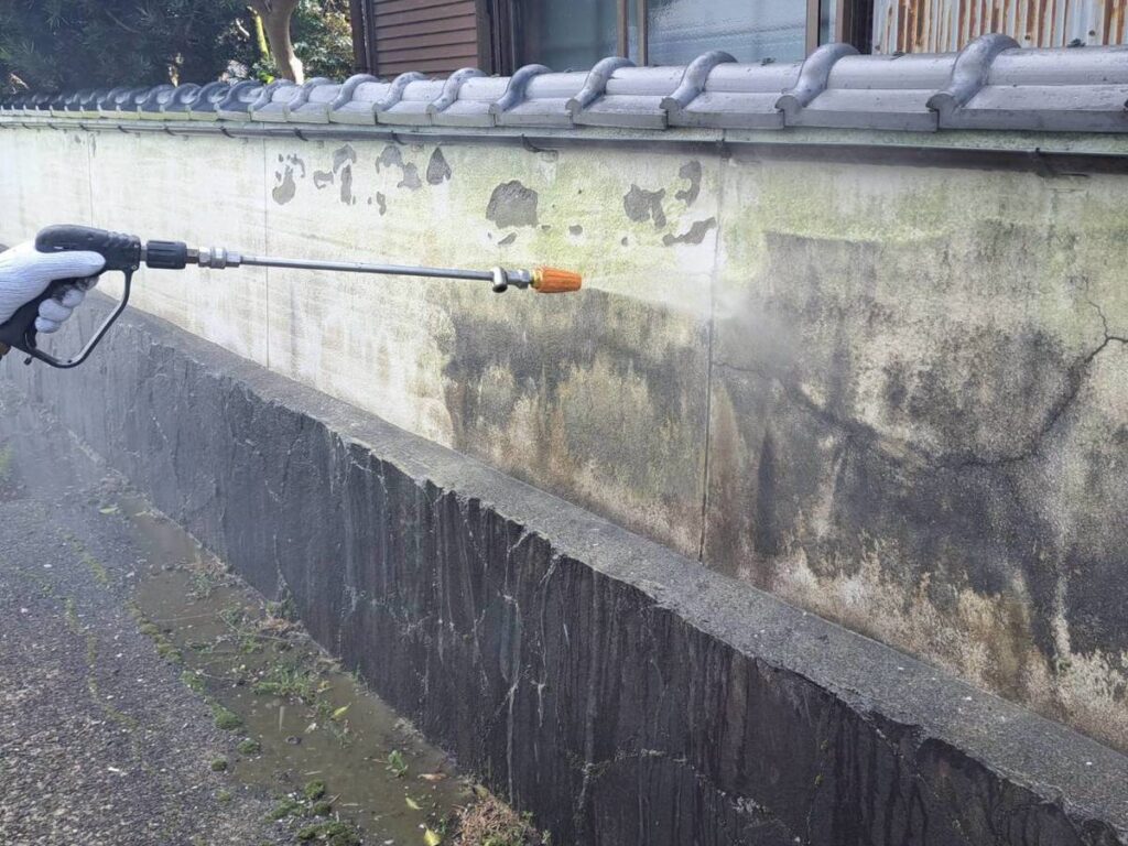 擁壁高圧洗浄施工写真