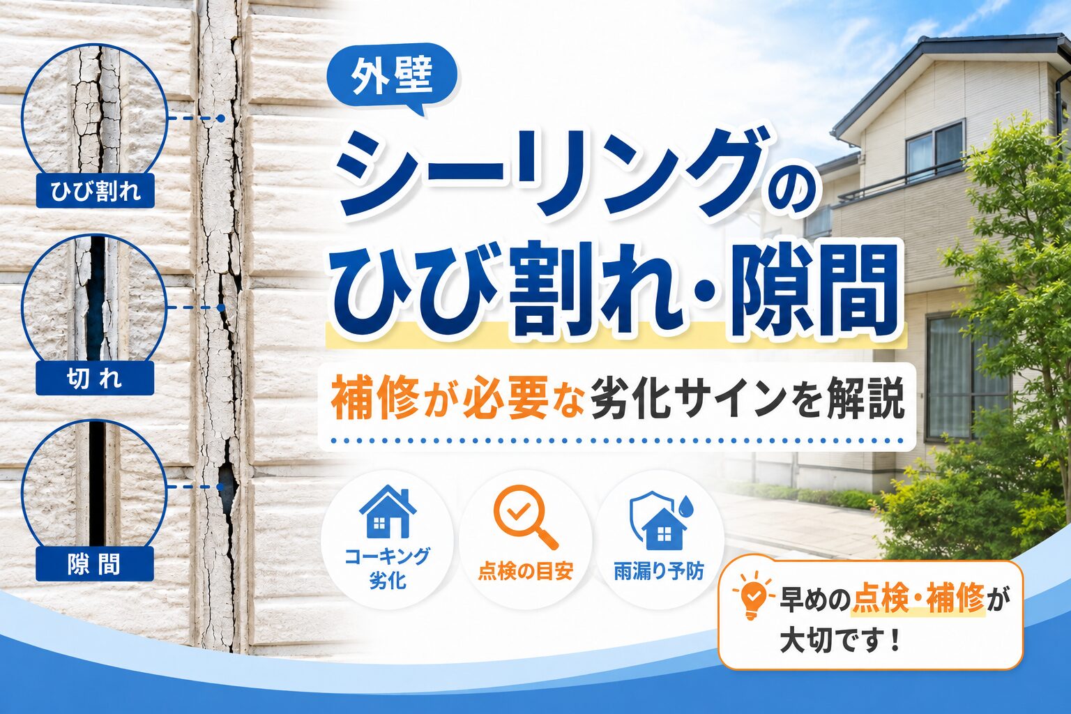 外壁のシーリングにひび割れや隙間があると危険？補修が必要な劣化サインを解説